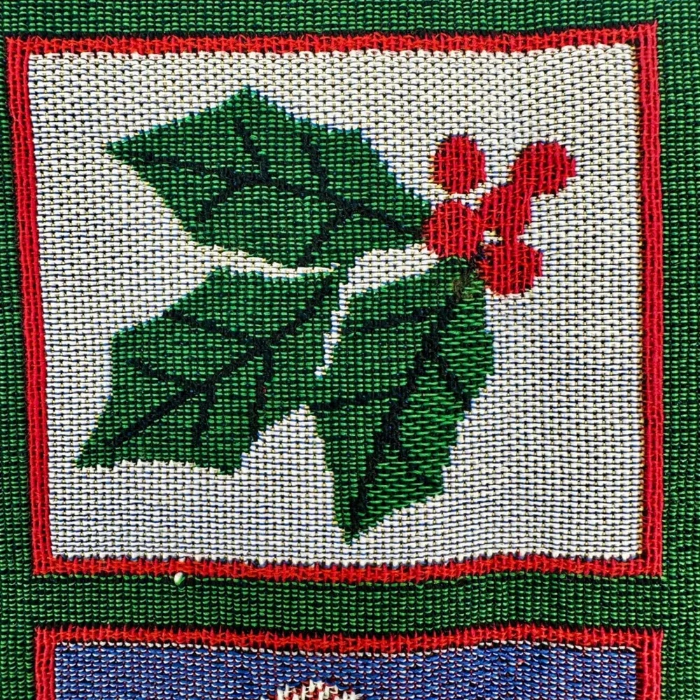 Christmas Tapestry Table Runner 72x13 Cotton Snowman Santa Holly by Holiday Home